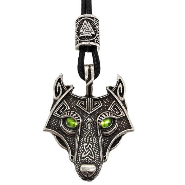 Green Black Red Eyes Wolf Amulet Pendant