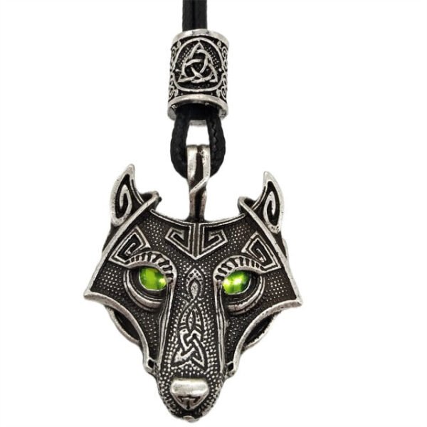 Green Black Red Eyes Wolf Amulet Pendant