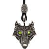 Green Black Red Eyes Wolf Amulet Pendant