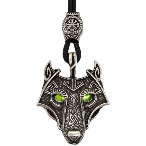 Green Black Red Eyes Wolf Amulet Pendant