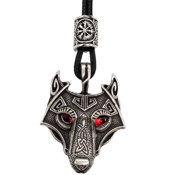 Green Black Red Eyes Wolf Amulet Pendant