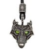 Green Black Red Eyes Wolf Amulet Pendant