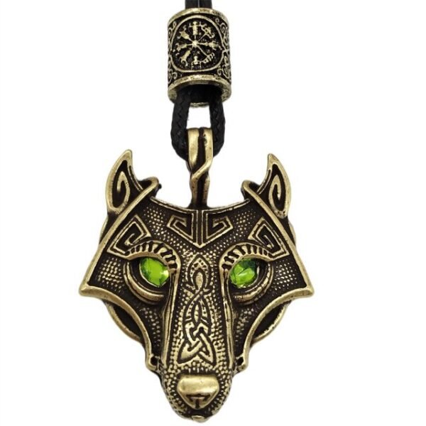 Green Black Red Eyes Wolf Amulet Pendant