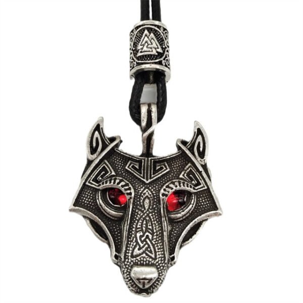 Green Black Red Eyes Wolf Amulet Pendant