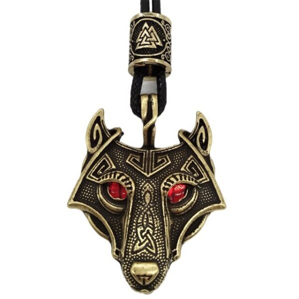 Green Black Red Eyes Wolf Amulet Pendant