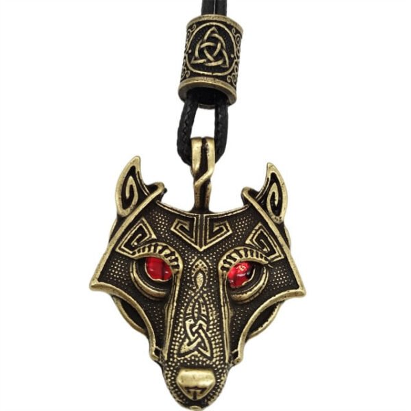 Green Black Red Eyes Wolf Amulet Pendant