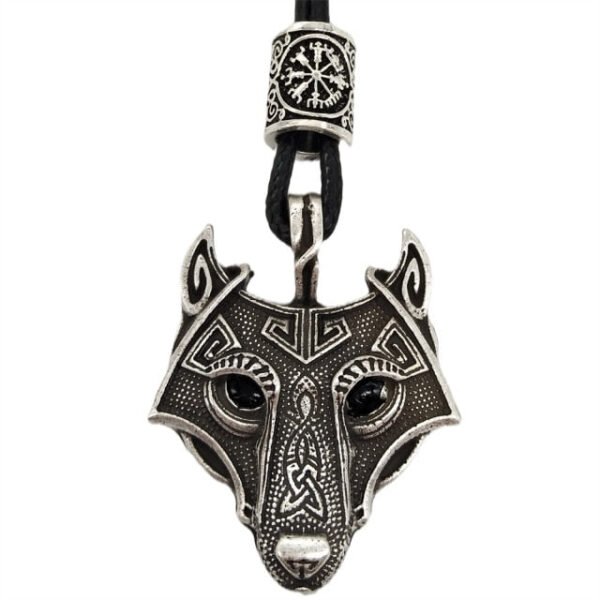 Green Black Red Eyes Wolf Amulet Pendant