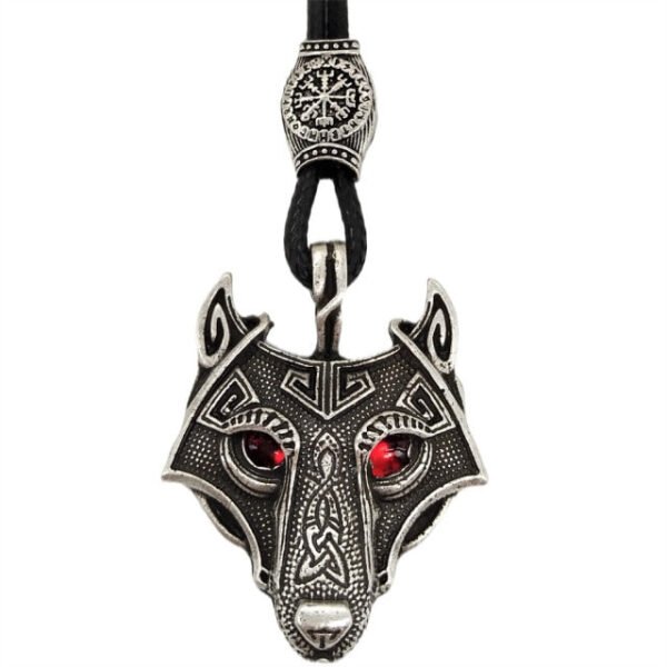 Green Black Red Eyes Wolf Amulet Pendant