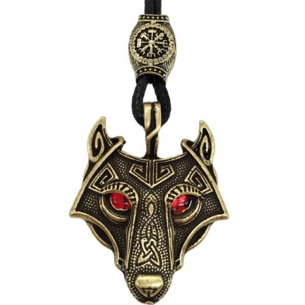 Green Black Red Eyes Wolf Amulet Pendant