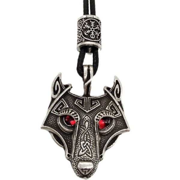 Green Black Red Eyes Wolf Amulet Pendant