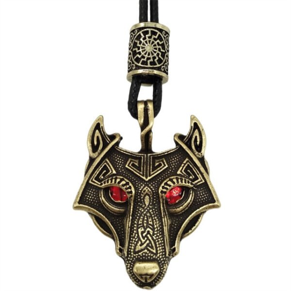 Green Black Red Eyes Wolf Amulet Pendant