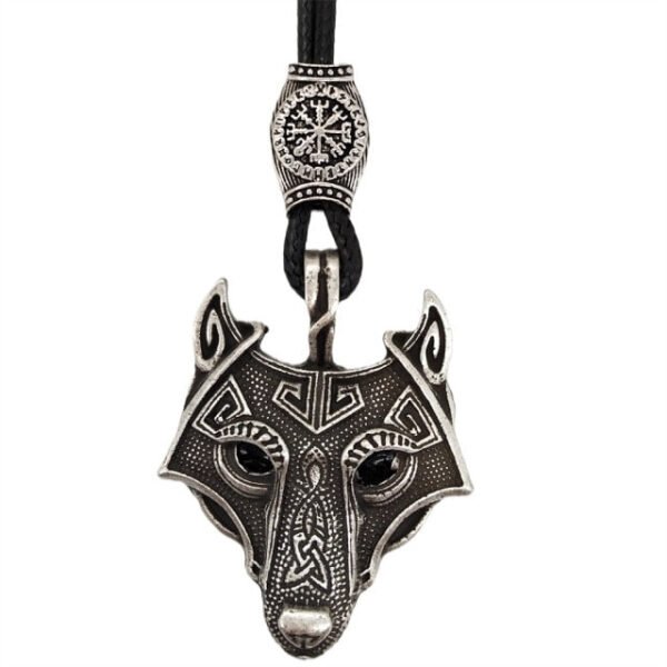 Green Black Red Eyes Wolf Amulet Pendant