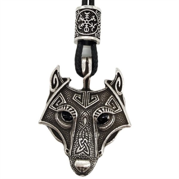 Green Black Red Eyes Wolf Amulet Pendant