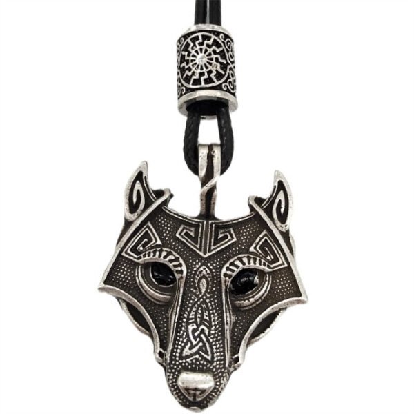 Green Black Red Eyes Wolf Amulet Pendant