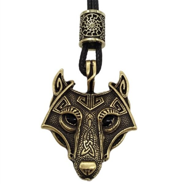 Green Black Red Eyes Wolf Amulet Pendant