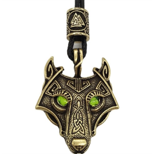Green Black Red Eyes Wolf Amulet Pendant