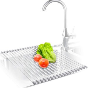 Dish Drying Rack Stainless Steel Roll Up Over The Sink Drainer Gadget Tool for Many Kitchen Task Large
