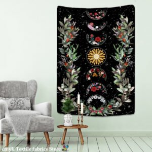 Moon Phase Flower Tarot Card Tapestry Wall Hanging Psychedelic Witchcraft Hippie Tapiz Dormitory Background Cloth Home Decor