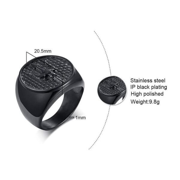 Ancient Rome Neptune Trident Charm Ring Black Stainless Steel