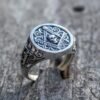 Freemason Skull Square & Compass with Ornament Sterling Silver Ring