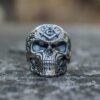 Freemason Skull Sterling Silver Ring with Square & Compass Symbol