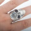 Freemason Skull Sterling Silver Ring with Square & Compass Symbol