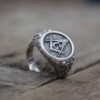 Freemason Square & Compass with Masonic Symbols Sterling Silver Ring