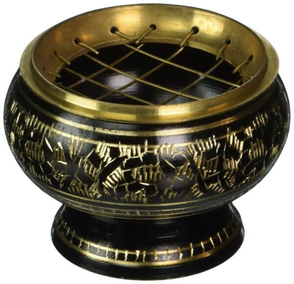 Home Fragrances ~Small Decorated Brass Charcoal Screen Incense Burner: 3 Piece Set