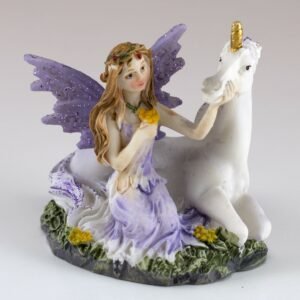 Fairy Collection~Mini Purple Fairy Stroking Unicorn Figurine 2" High Glittery Resin New