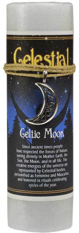Magic Candle~Celtic Moon 6-1/4" Handmade Ritual Pillar Candle with Celestial Charm Pendant