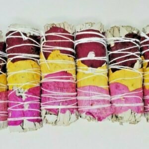 Palo Santo & Sage~5 Pack California White Sage Smudge Sticks w/ Rose Petals 4" Negativity Removal