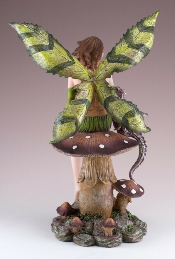 Fairy Collection~Green Fairy With Dragon and Crystal Ball On Mushroom Figurine 8.75" High Statue