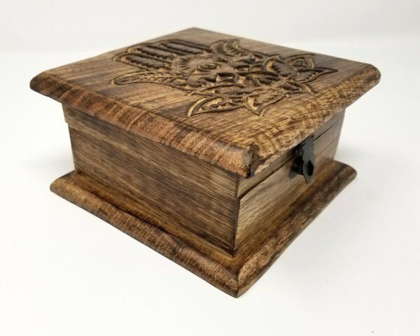 Wicca & Paganism~Lotus Hamsa Hand Wooden Carved Box, 4 x 6", Hand Carved, Brand New