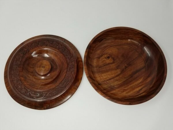 Wicca & Paganism~Carved Wooden Offering Bowl w/ Lid 10" Handmade Wood Round Floral Design
