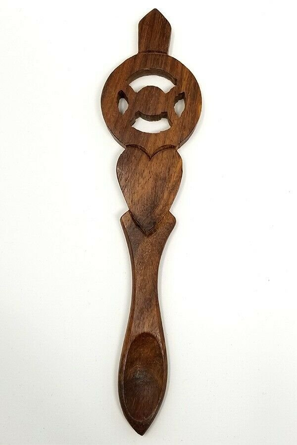Wicca & Paganism~Triple Moon Sheesham Wood Carved Spoon 6-1/2" Ritual Magick Spells Wicca Pagan