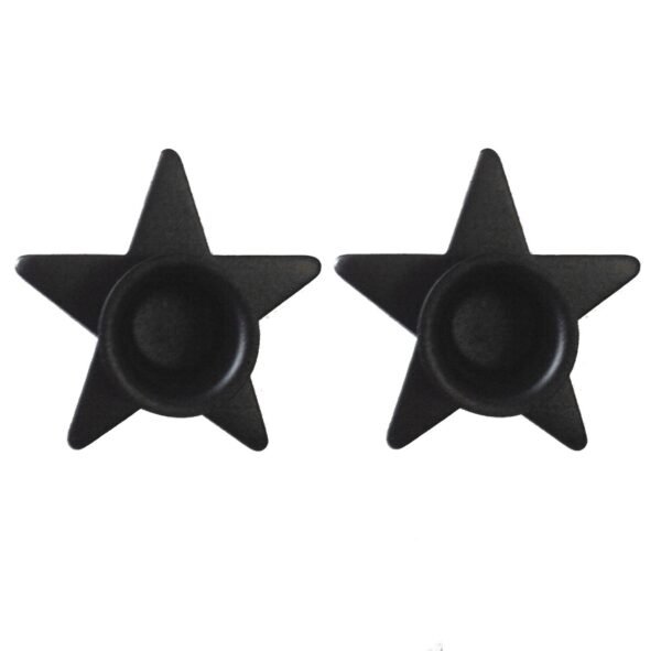 Magic Candle~Set of 2 Solid Metal Black Star Pentagram Taper Candle Holders Bases