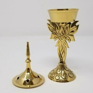 Home Fragrances ~NEW Lotus Brass Cone Burner Tower 7.5"H  Standing Incense Charcoal Burner