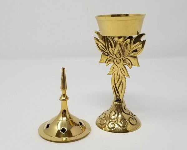 Home Fragrances ~NEW Lotus Brass Cone Burner Tower 7.5"H  Standing Incense Charcoal Burner