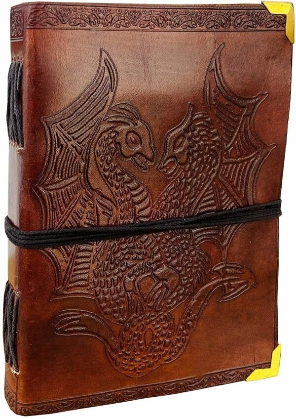 Home Decor~DOUBLE DRAGON Leather Journals Handmade Deckle Book Blank Notebook Bound Diary