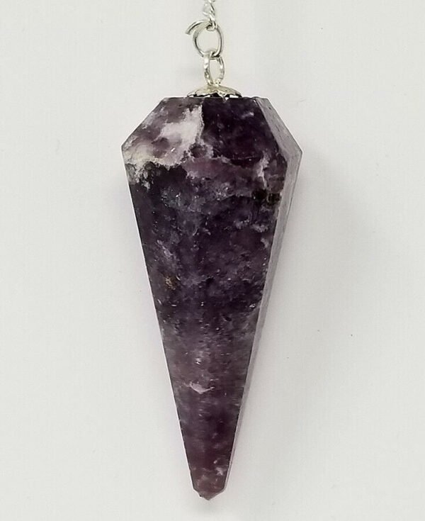 Magicun Stone~Lapidolite Pendulum with Chain, Faceted (Natural Crystal Stone)