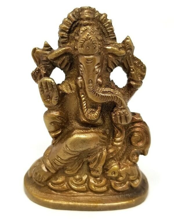 Hinduism Statues & Figures~Brass Antique Finish Ganesh Statue 3"H 2.5"W