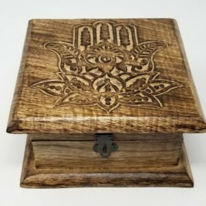 Wicca & Paganism~Lotus Hamsa Hand Wooden Carved Box, 4 x 6", Hand Carved, Brand New