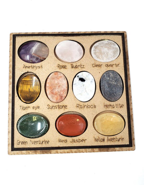 Wicca & Paganism~Tree of Life Worry Gemstone Oval Stones 10 Pc Set w/Box, New Item