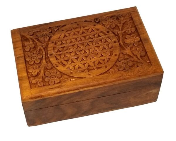 Wicca & Paganism~Flower of Life Wooden Carved Box, 4x6", Hand Carved, Brand New