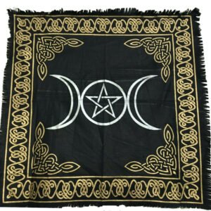 Witchcraft~Black, Gold & Silver Triple Moon Pentagram Altar Cloth 24" X 24" Pagan Wicca