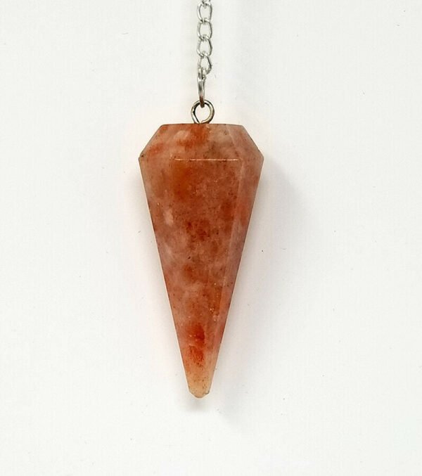 Magicun Stone~Sunstone Pendulum 1.75"L with Chain, Faceted (Natural Crystal Stone)