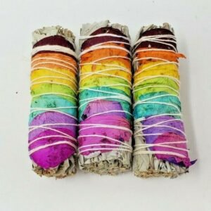 Palo Santo & Sage~3X 7 Chakra Sage (White Sage with 7 Color Rose Petals) 4" Negativity Removal