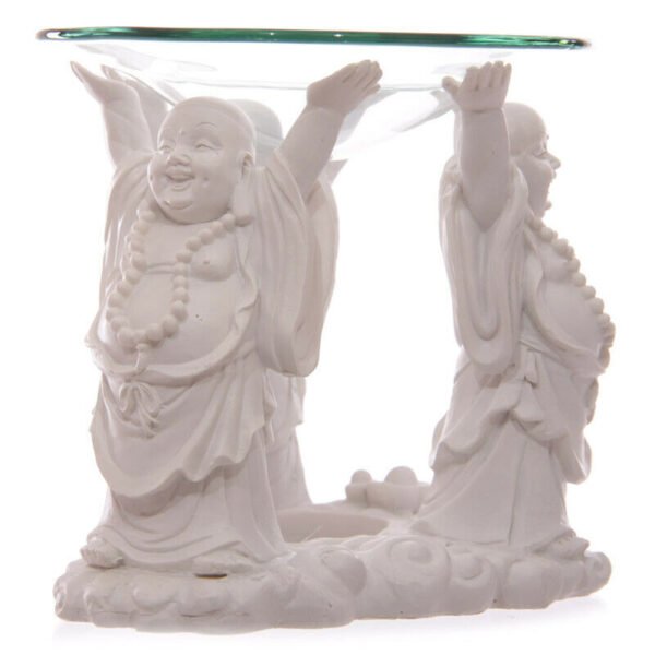 Home Fragrance~Decorative White Chinese Buddha Oil Burner with Glass Dish
