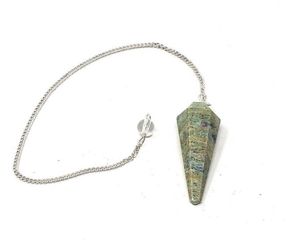 Magicun Stone~Ruby Fuchsite Gemstone Pendulum with Chain, Faceted (Natural Crystal Stone)