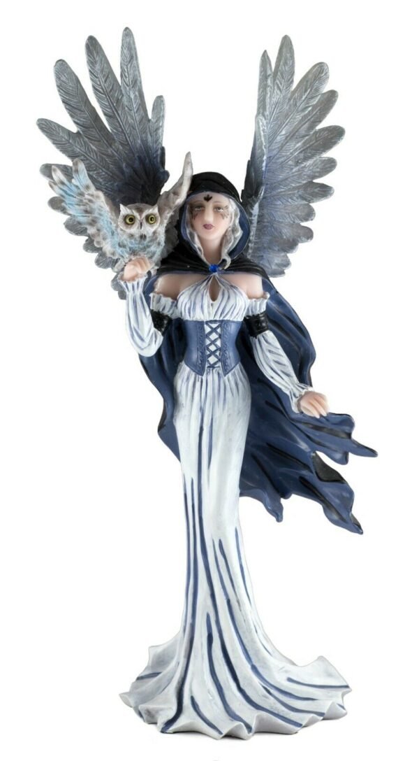 Fairy Collection~Blue Fairy With Feather Wings With Owl Figurine Statue 11.25" High New